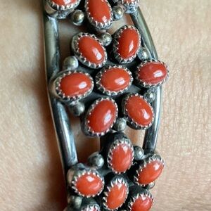 Vintage Sterling and Coral Cuff